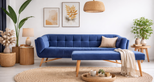 Salon moderne avec canapé bleu royal