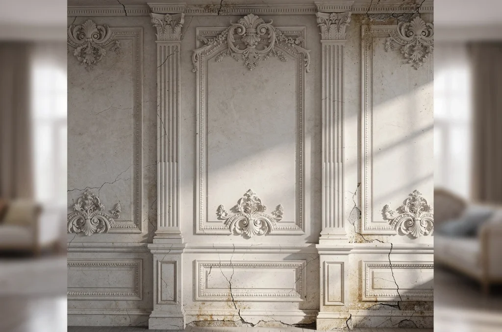 Papier peint trompe l’œil effet moulure de château : invitation au raffinement mural
