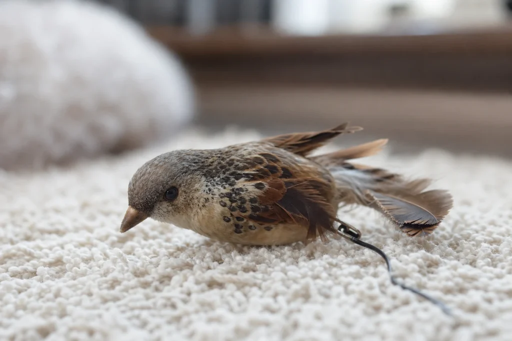 L’oiseau factice pour le chat, un jouet indémodable qui stimule chasse et jeu