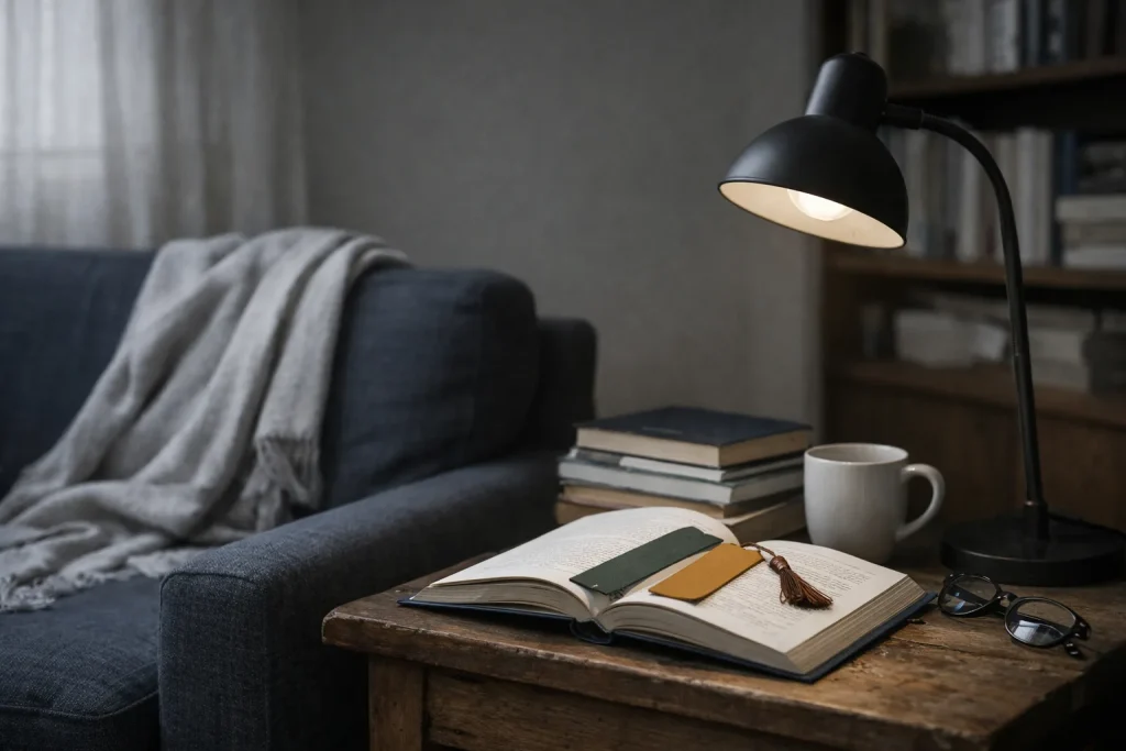 Coin lecture chez soi : fauteuil, lampe, marque-pages, ce qui compte