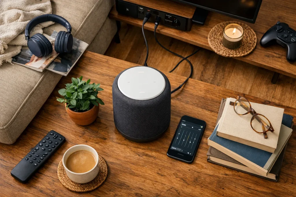Enceinte connectée au salon : la placer, régler, l’oublier