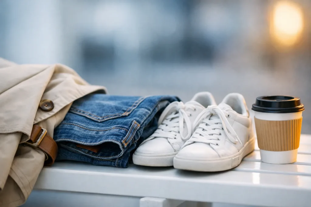 Trench, jean, baskets : la tenue de ville qui traverse les saisons